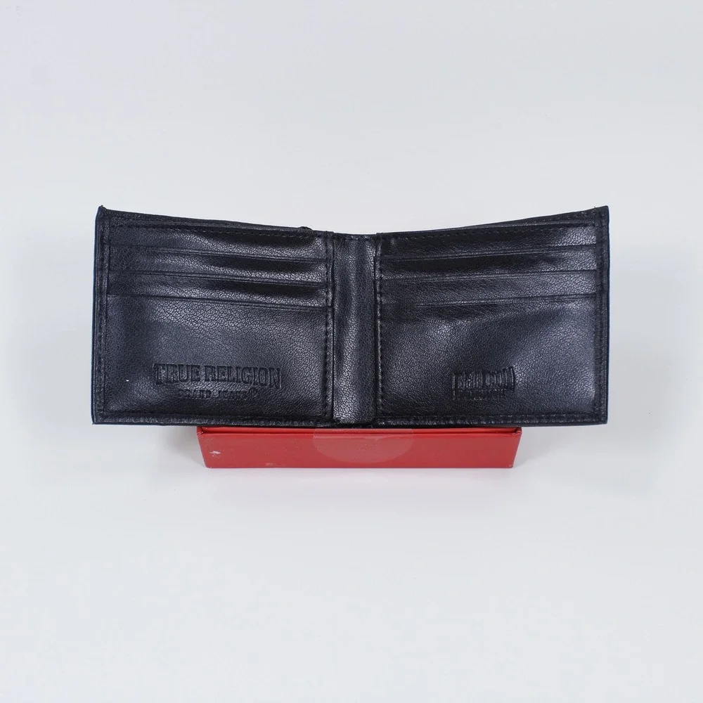 True Religion Forbes Men's Black Leather Bifold Wallet RFID Protection NIB